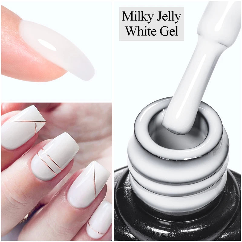 7ml Milky Jelly White Gel Nail Polish Natural Luster Long Lasting Nail Art All for Home DIY Manicure Soak Off UV LED Gel Vernis