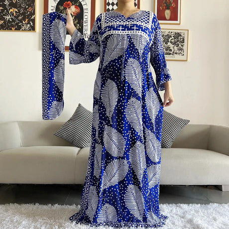 New Style African Dashiki Print Long Sleeve Loose Cotton Elegant Women  Abaya Long Dress Summer Maxi Casual Dresses Vestidos - Lootquake