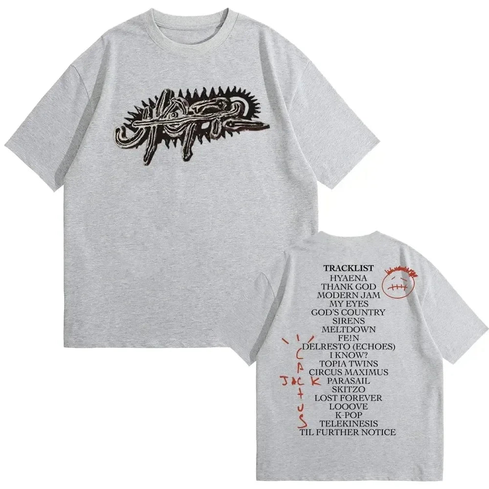 Rapper Cactus Jack Tshirt UTOPIA Album Graphics T-shirts Men's Hip Hop Pure Cotton Tees Male Casual Oversized T Shirt Streetwear - Lootquake
