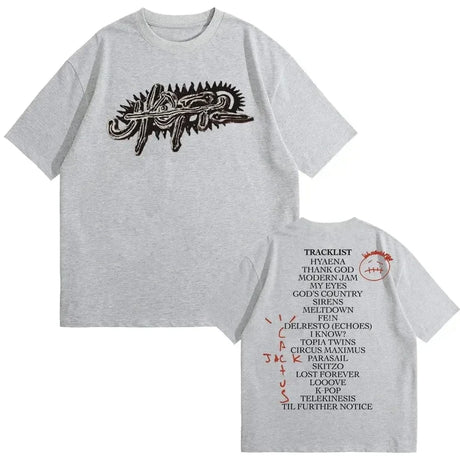 Rapper Cactus Jack Tshirt UTOPIA Album Graphics T-shirts Men's Hip Hop Pure Cotton Tees Male Casual Oversized T Shirt Streetwear - Lootquake