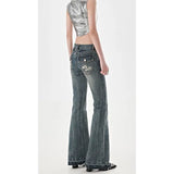 American High Street Spicy Girls Low Waist Jeans Women Autumn Vintage Y2k Design Sense Slim Fit Straight Tube Micro Flare Pants - Lootquake