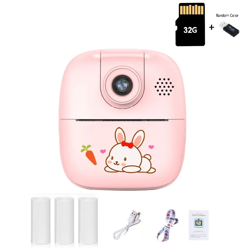 Kids Instant Print Camera Thermal Printed Camera Children Digital Camera Video Toy Birthday Gift 32G Memory Card