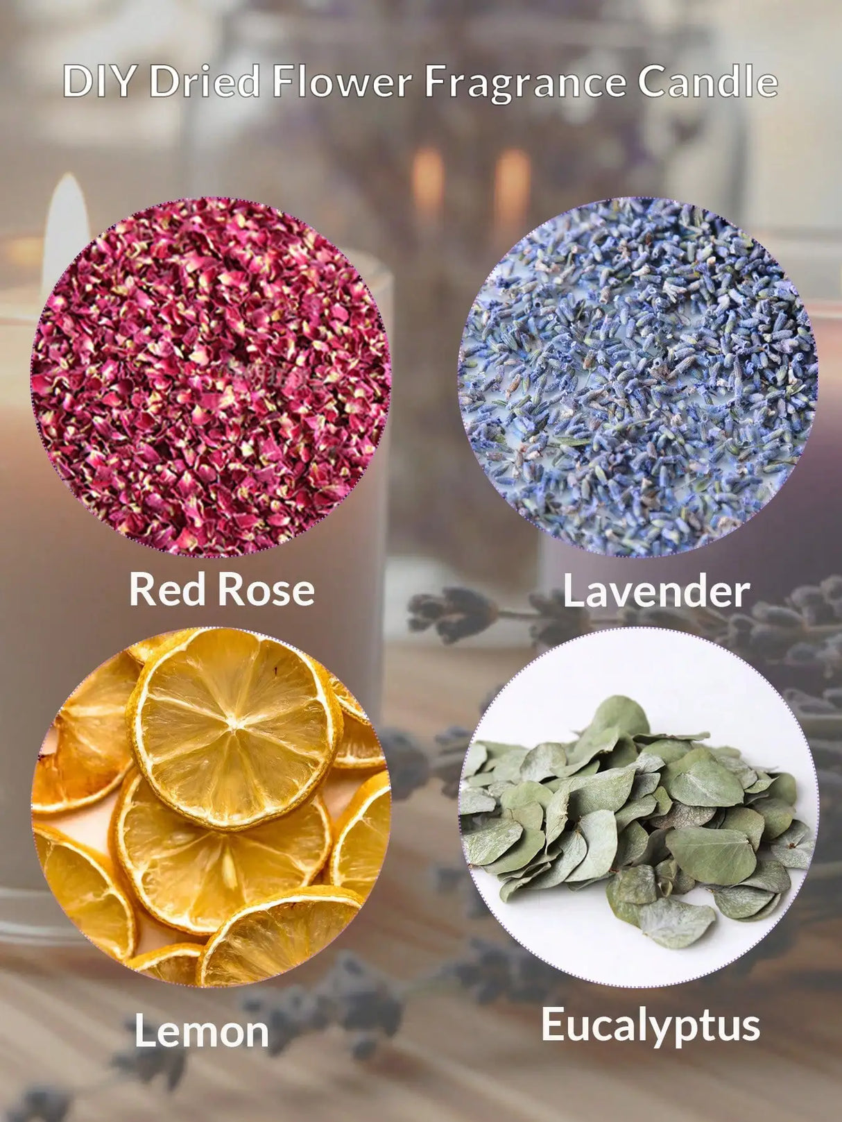 Kit para hacer velas de 0.5 lb, cera de soja, mechas y flores secas aromáticas.