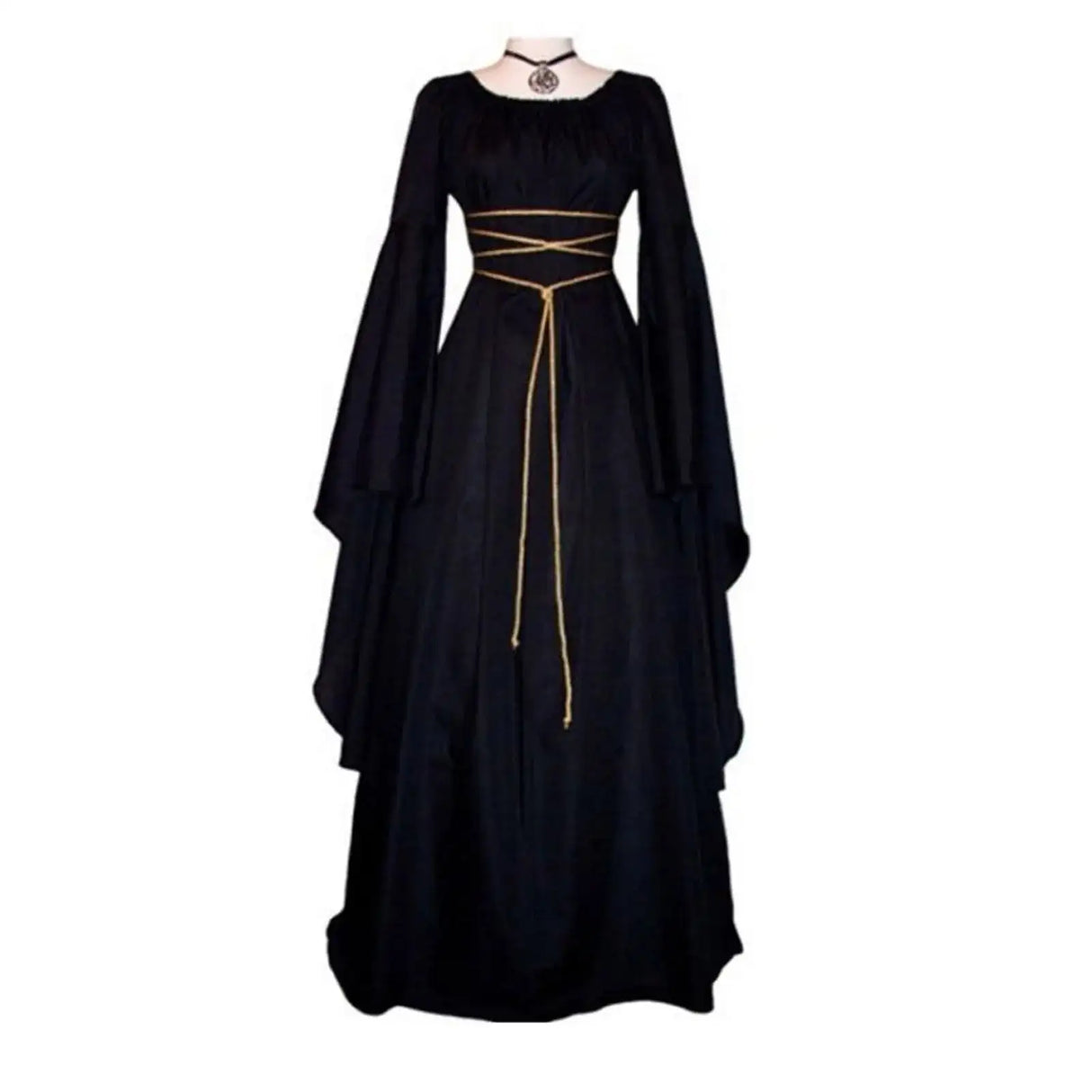 Halloween Retro Medieval Dress Flare Sleeve Lace Up Maxi Dress For Women Round Neck Party Long Dress Cosplay Performance Vestido - Lootquake