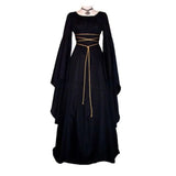 Halloween Retro Medieval Dress Flare Sleeve Lace Up Maxi Dress For Women Round Neck Party Long Dress Cosplay Performance Vestido - Lootquake