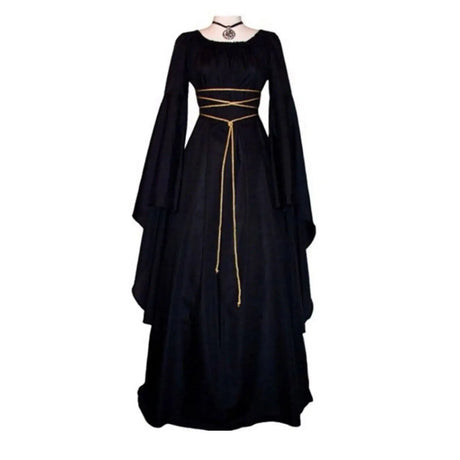 Halloween Retro Medieval Dress Flare Sleeve Lace Up Maxi Dress For Women Round Neck Party Long Dress Cosplay Performance Vestido - Lootquake