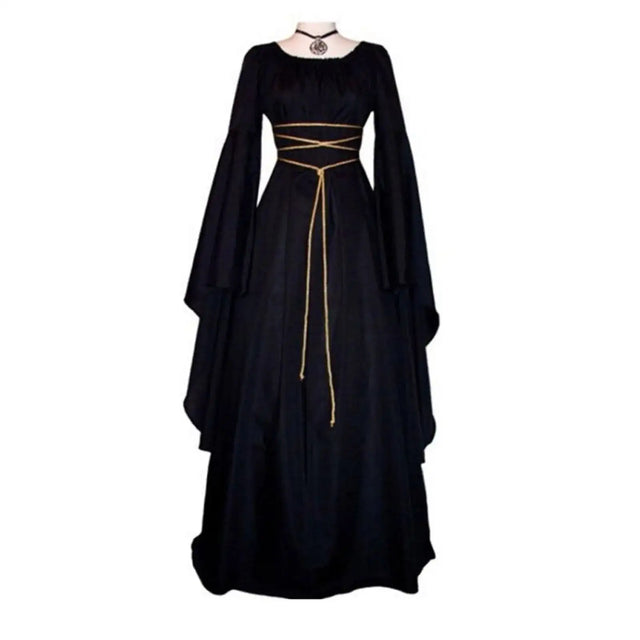 Halloween Retro Medieval Dress Flare Sleeve Lace Up Maxi Dress For Women Round Neck Party Long Dress Cosplay Performance Vestido - Lootquake