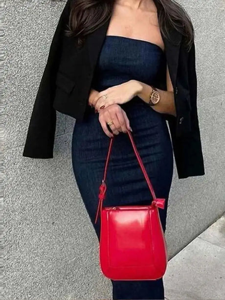 TRAF Off Shoulder Denim Dress Woman Blue Corset Long Dress Women Midi Bodycon Dresses For Women 2023 Elegant Party Dresses - Lootquake