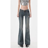 American High Street Spicy Girls Low Waist Jeans Women Autumn Vintage Y2k Design Sense Slim Fit Straight Tube Micro Flare Pants - Lootquake