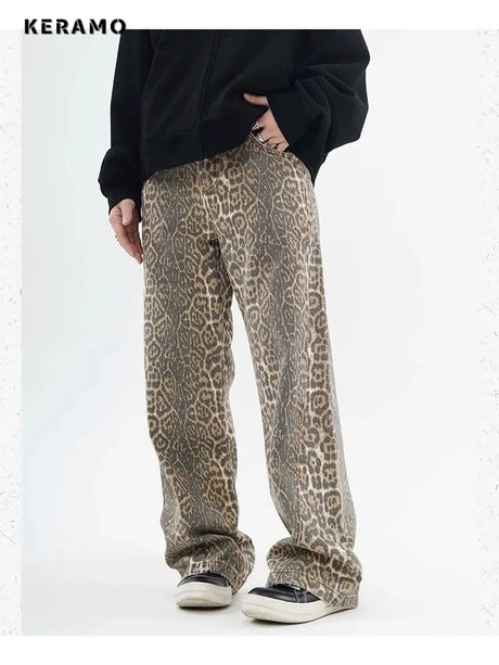 Vintage Leopard Print Jeans Women Spring Oversize Casual Hip Pop Wide Leg Trouser Trend High Waist Panther Denim Pants Ladies - Lootquake