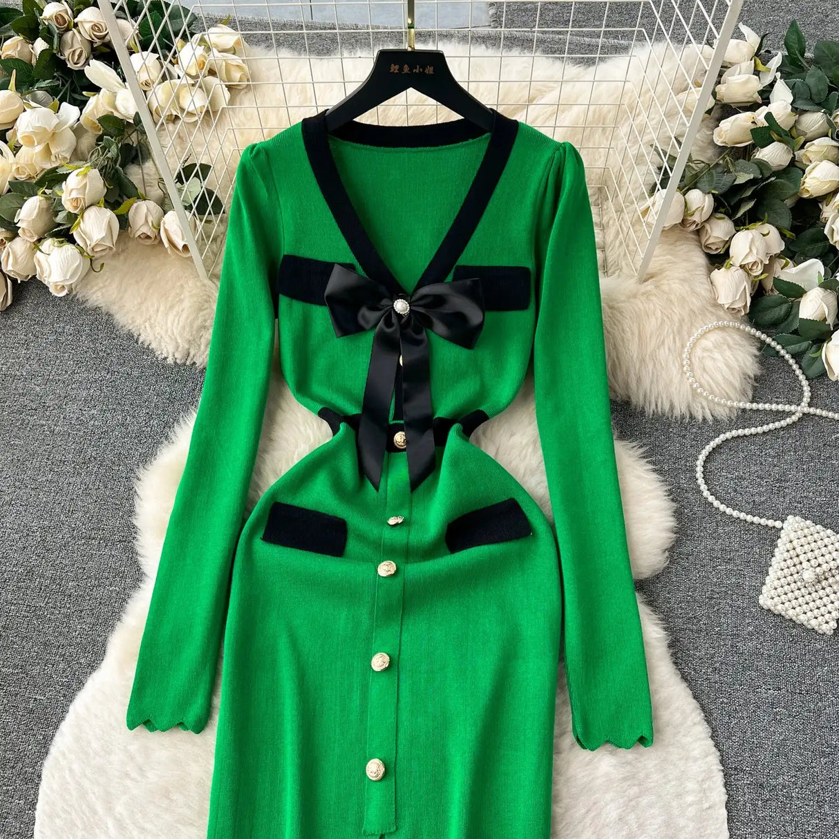 SINGREINY Office Lady Sweater Long Dress 2023 Bow Single Breasted Elastic Split Women Autumn Dress Fashion Senior Knitted Dress