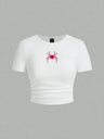 Simple Red Spider Printing Crop Tops Summer Street Fashion Women's Slim-fit T-Shirt Comfortable Soft High Elastic Female Clothes - Lootquake