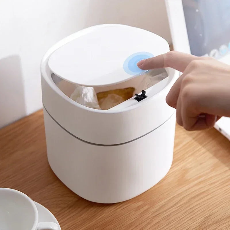 Cesto de basura de escritorio, bote de basura de plástico para el hogar, suministros de oficina, contenedores de basura pequeños, cubos de basura, caja de barril para artículos diversos, mini