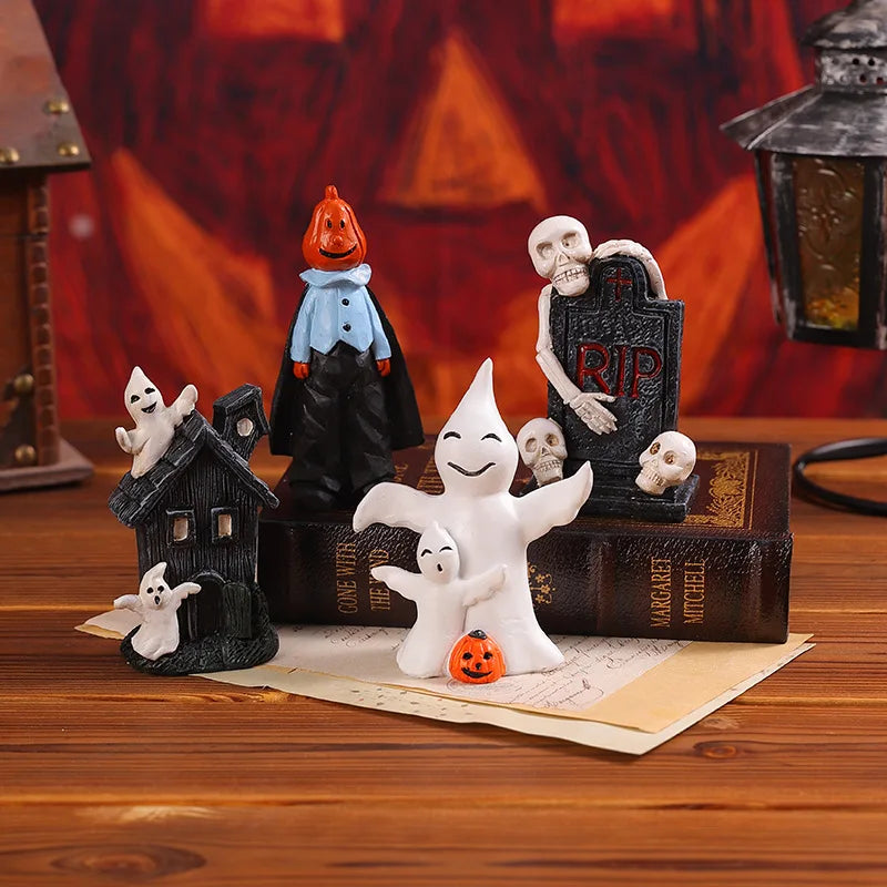 Halloween Party Pumpkin Haunted House Decorations Resin Props Ornaments Desktop Atmosphere Creative Mini Haunted House Ornaments