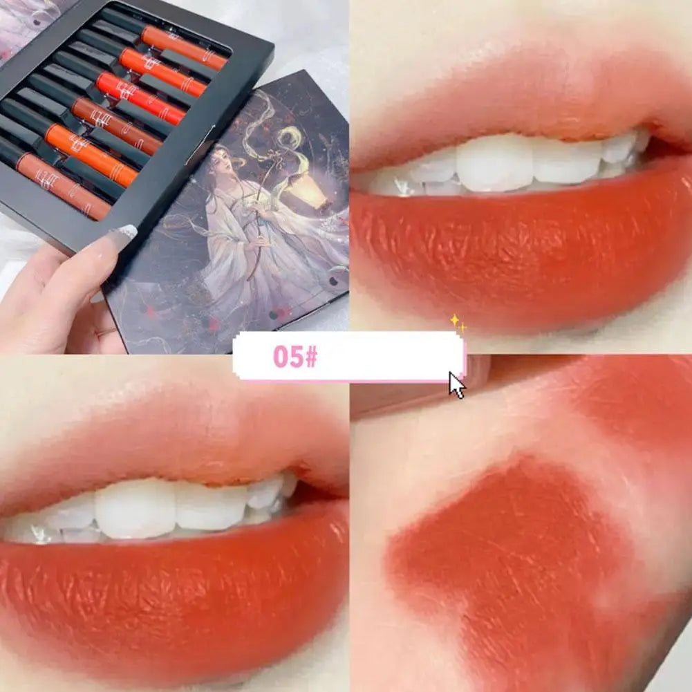 Fashion 6 Pcs Matte Waterproof Velvet Nude Lipstick Sexy Red Brown Moisturizing Pigments Lip Makeup Long Lasting Summer Cosmetic