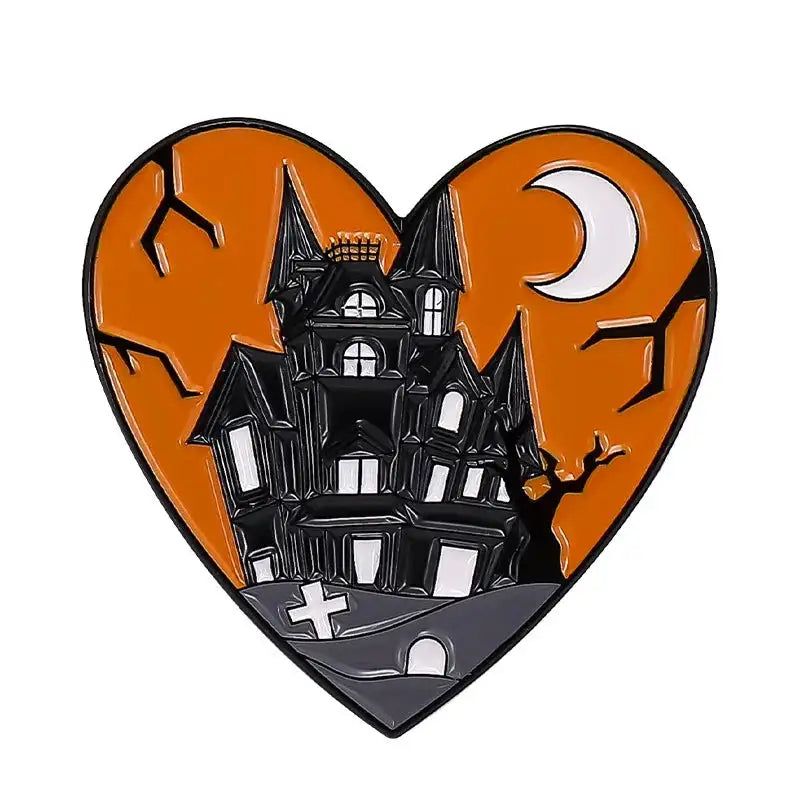 Broche estilo punk con forma de calavera y rosa, con forma de corazón, para Halloween, con forma de cabeza de gato, brújula, sombrero de mago, gato negro, broches de aleación, insignias de esmalte, alfileres de solapa