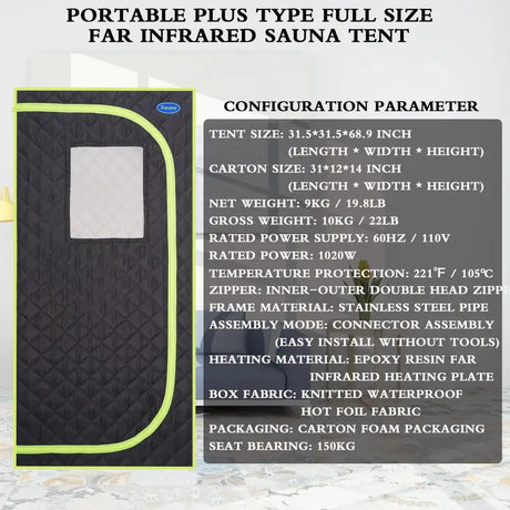 Portable Plus Type Full Size Far Infrared Sauna Tent Spa Detox Therapy Relaxation At Home Larger Stainless Steel Pipes Connector - Lootquake