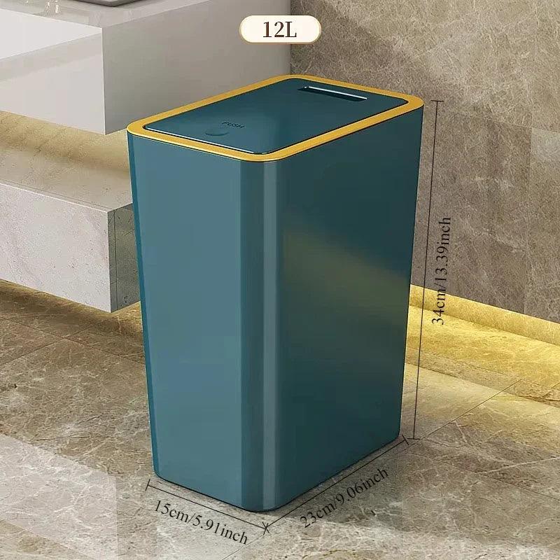 10L/12L Plastics Garbage Bin Bathroom Trash Can Slim Trash Can with One-Touch Lid Bathroom Kitchen Garbage Bin Home Supplies