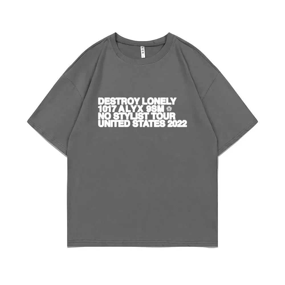 Rapper Destroy Lonely Alyx Print Tshirt Mens Oversized Cotton Short Sleeve Tees Men Hip Hop Rap Style T-shirt Man Street T Shirt - Lootquake