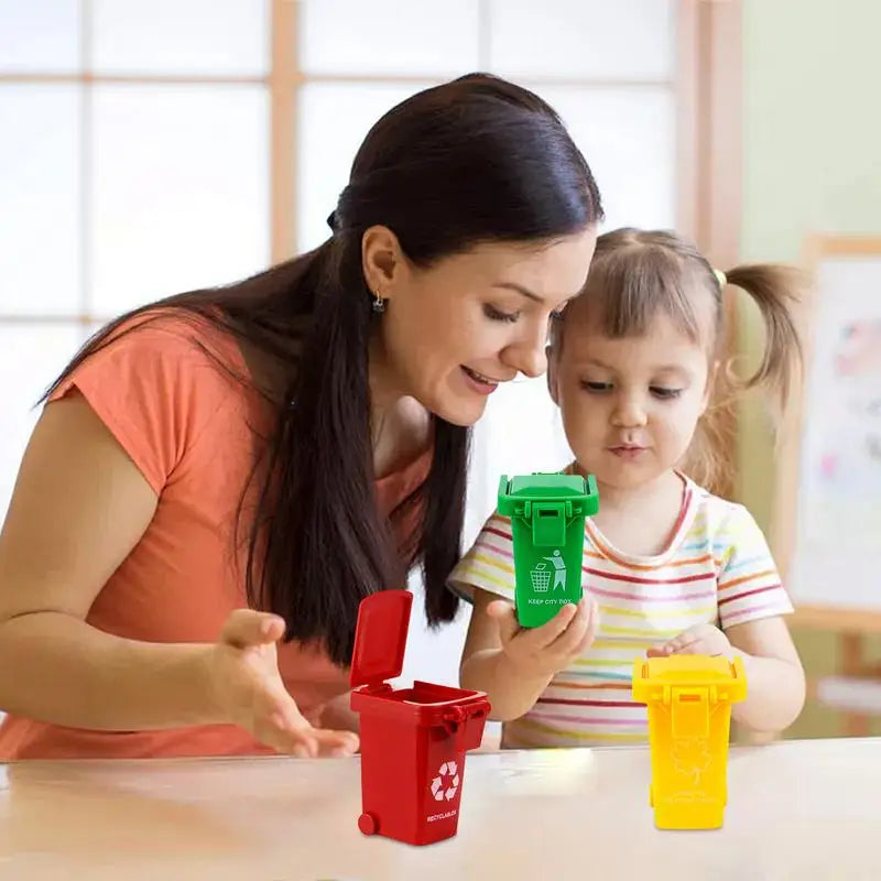Cubo de basura de juguete, mini camión de basura, contenedor de juguetes, latas para niños, clasificación en la acera en miniatura, vehículos de reciclaje, contenedores de escritorio, juego, niño pequeño, empujar