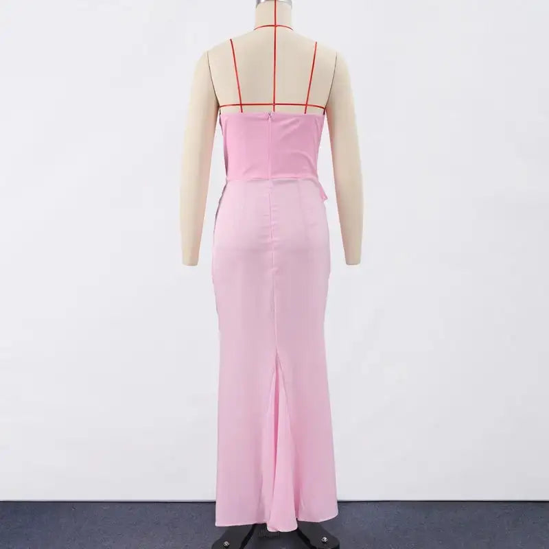 Sexy Strapless Patchwork Long Dress Women Slim Sleeveless Pleated Mermaid Dresses 2025 Spring Summer Lady Evening Solid Robe - Lootquake