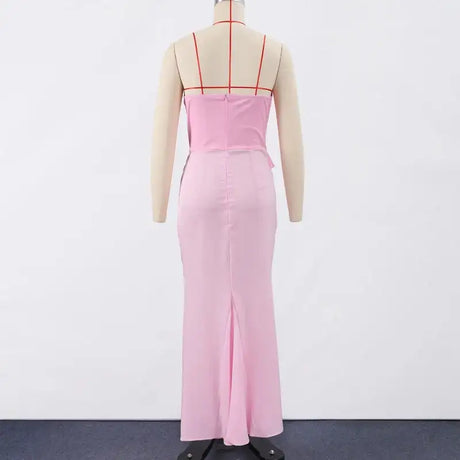 Sexy Strapless Patchwork Long Dress Women Slim Sleeveless Pleated Mermaid Dresses 2025 Spring Summer Lady Evening Solid Robe - Lootquake