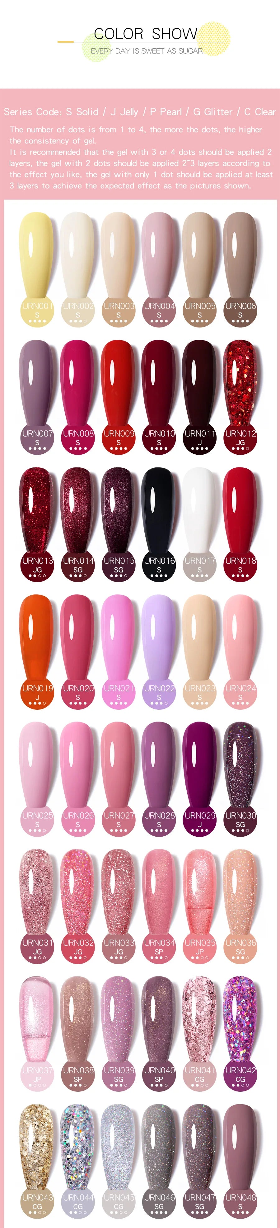 URSUGAR 7.5ml Solid Color Gel Polsih Classic Matte Glossy DIY Nail Art Trendy Reflective Glitter Nail Gel UV LED Soak Off