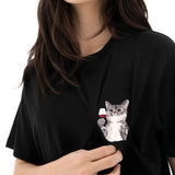 CLOOCL Cotton T-Shirt Red Wine Cat Middle Finger Pattern Printed T-shirt Men's for Women Shirts Casual Pocket Tops Cotton Tees - Lootquake