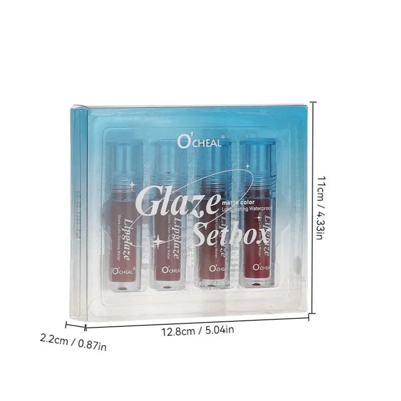 4 PCS Lipstick Set Moisturizing Breathable Glossy Non-Sticky Long-Lasting Full-Look Lips Light Durable Lip Gloss