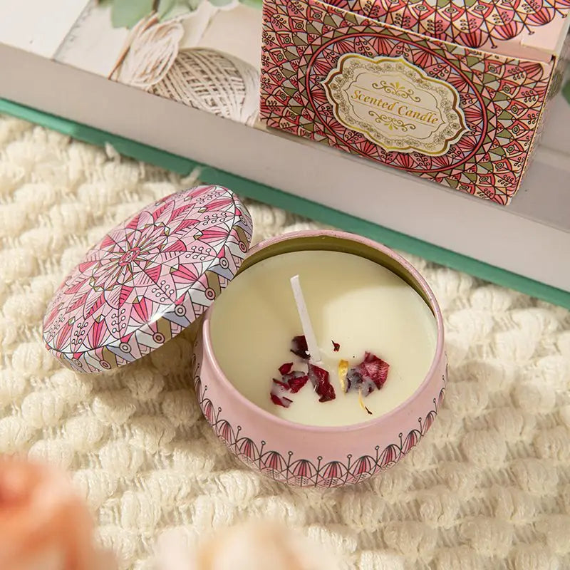 Velas aromáticas de osmanthus y gardenia con pétalos. Pequeñas velas aromáticas románticas para cumpleaños de niñas. Aromaterapia para el hogar.