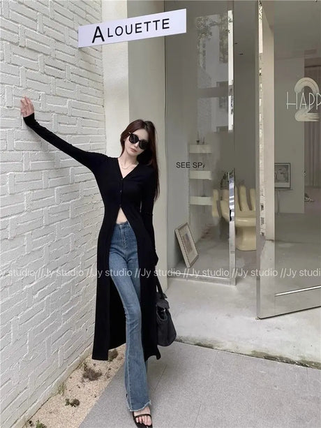 Street Casual Black Slim Long T Shirts Spring Autumn New Long Sleeve Solid Simplicity Fashion Tops Trend Vintage Women Clothing - Lootquake