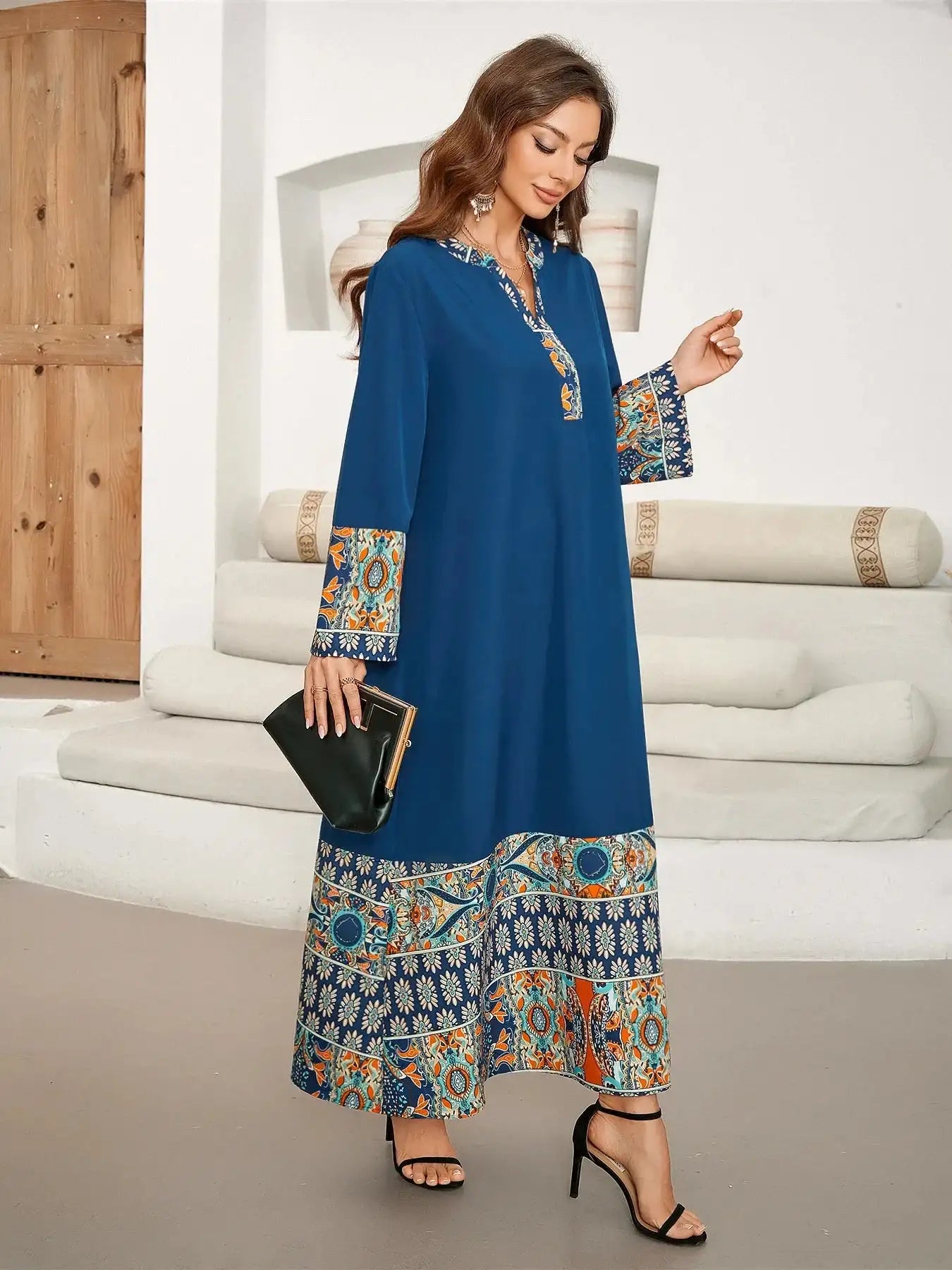 Eid Summer Print Dress for Muslim Women Ramadan Abaya Long Dress Morocco Kaftan Vestidos Largos Dubai Turkey Robe Jalabiya 2024 - Lootquake