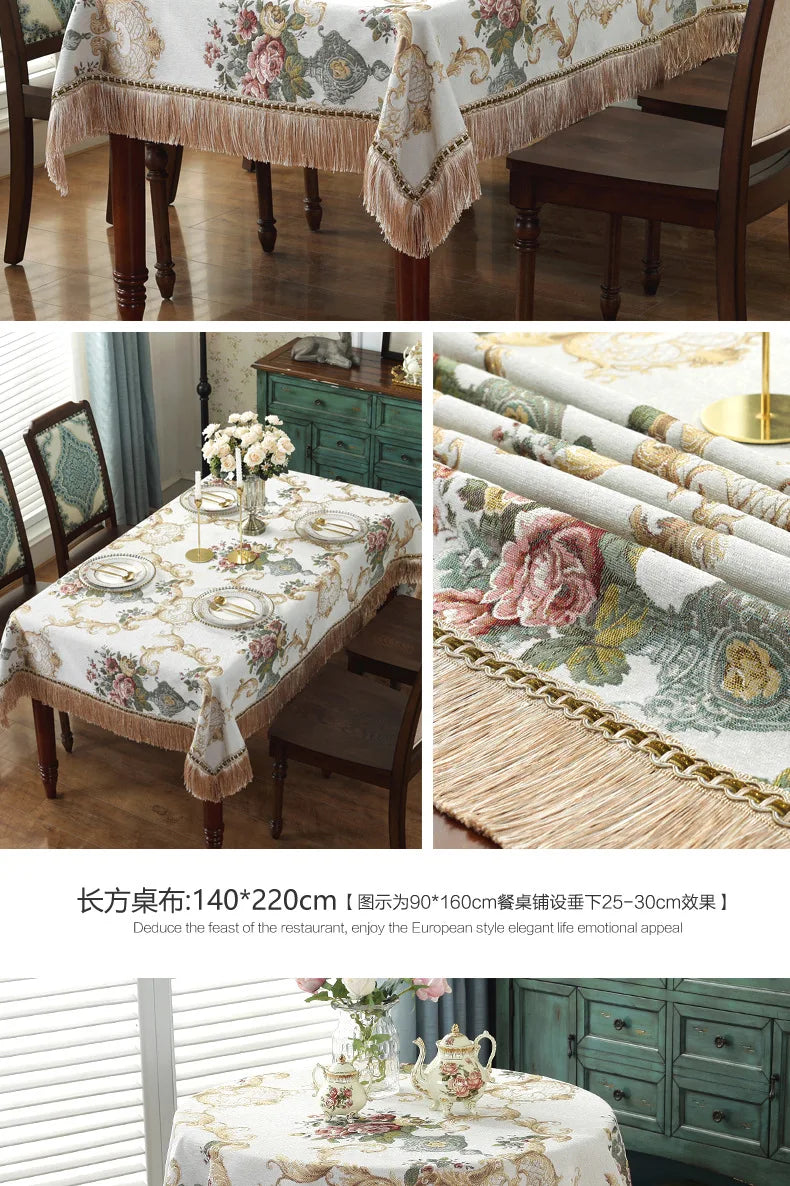 European Retro Style Jacquard Tablecloth Chenille  Tassels Home Furnishings Living Room Decorate Dustproof Round Tablecloth
