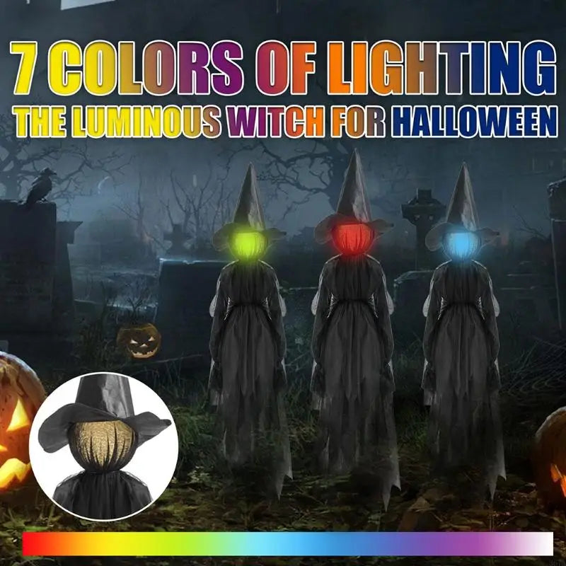 367A Halloween Decorations Outdoor Large Light Up Holding Hands Screaming Witches Scary Decor for Home Outside Yard Lawn
