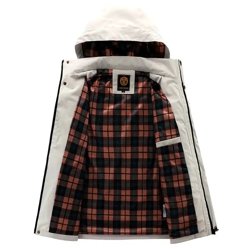 Fashion Men Casual Windbreaker Jacket Hooded Jacket Man Waterproof Outdoor Soft Shell Winter Coat Clothing Warm Fleece Thick - Lootquake