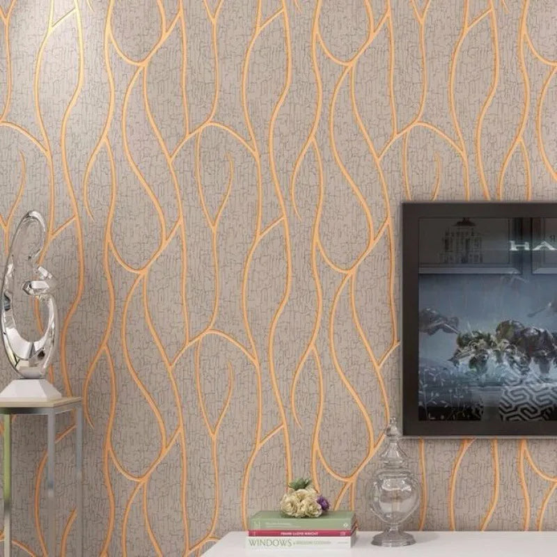 Papier peint décoratif pour chambre à coucher, 53 cm, autocollants muraux épais, rayures courbes, résistant à l'humidité, non tissé, style européen moderne