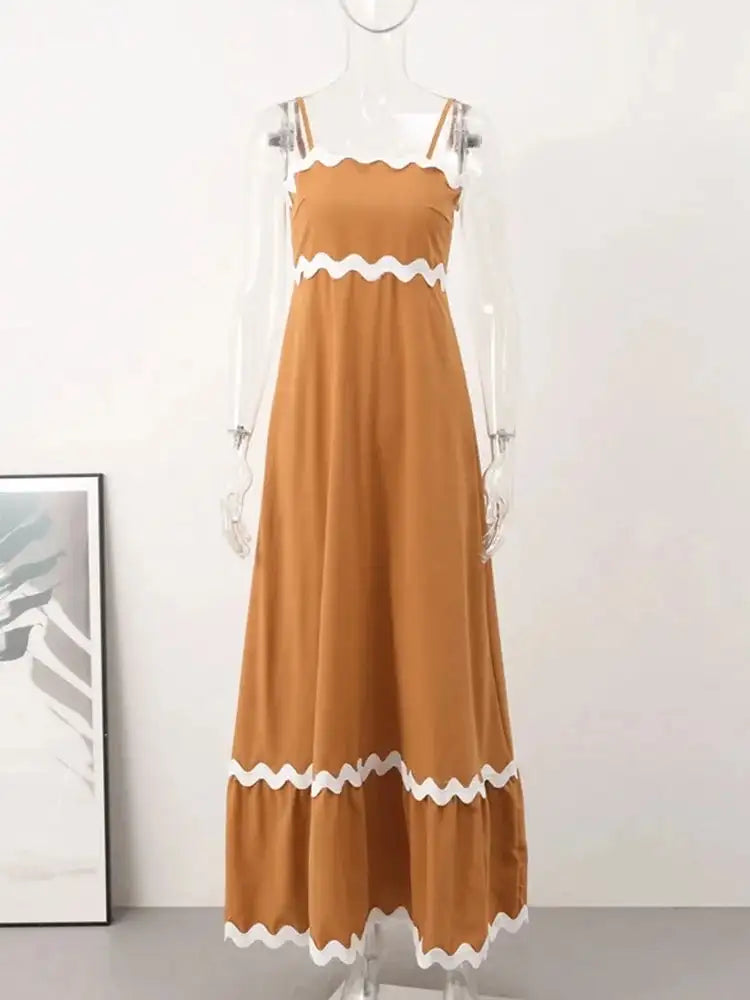 Striped Contrasting Colors Long Dress Women Spaghetti Strap High Waist Backless Party Evening Dresses Female Sleeveless Spring - Lootquake