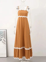 Striped Contrasting Colors Long Dress Women Spaghetti Strap High Waist Backless Party Evening Dresses Female Sleeveless Spring - Lootquake