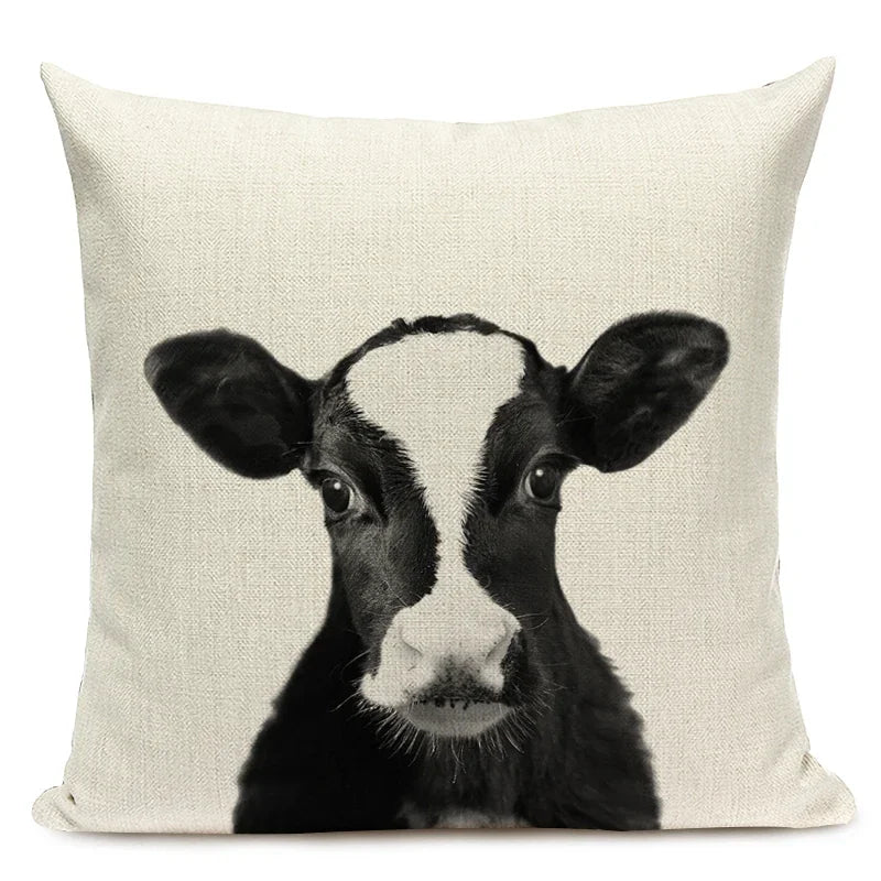Black and White Cute Animals Cushion Cover - Animal Portrait Decoration Throw Pillow Case 45x45cm for Home Sofa Decor