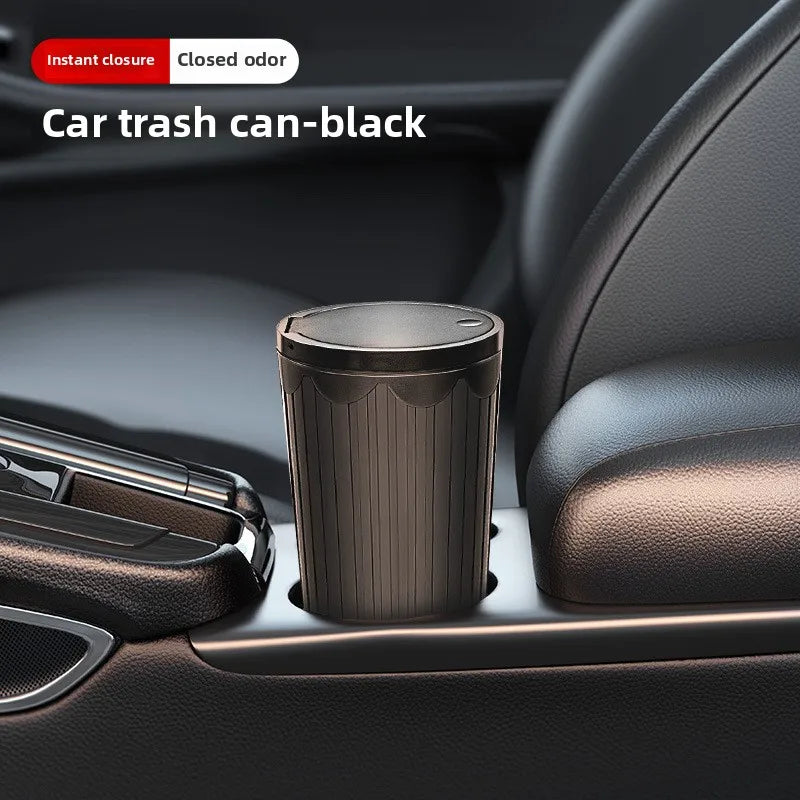 Car Trash Can Door Side Hanging Storage Bucket Lid Mini Box Bin Auto Dust Interior Rubbish Bag Garbage Accessories Push Dustbin