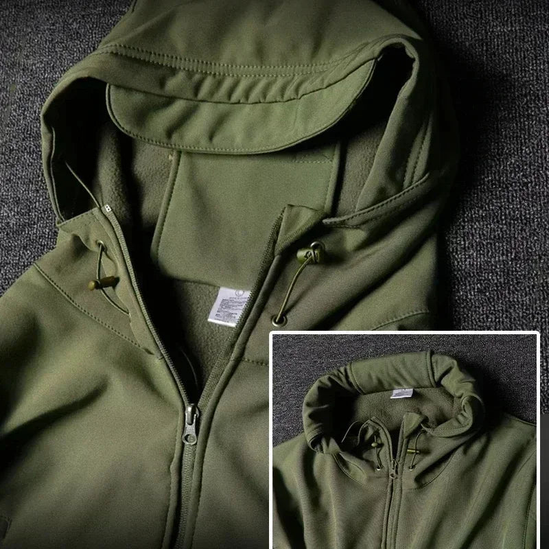 Camo Winter Tactical Sets Men Shark Skin Soft Shell Hooded Jacket+Multi-pocket Straight Cargo Pant 2Pcs Suits Waterproof Set - Lootquake