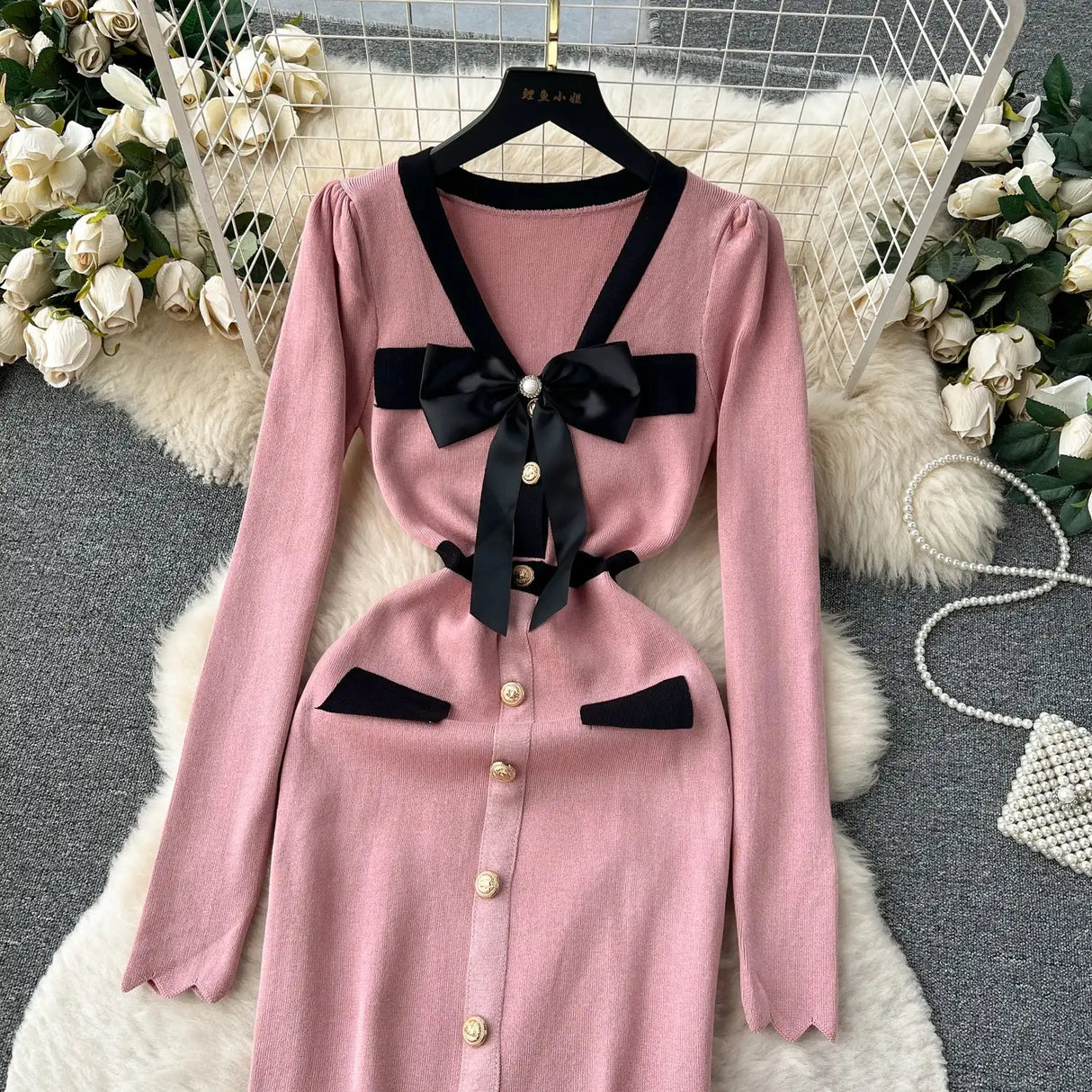 SINGREINY Office Lady Sweater Long Dress 2023 Bow Single Breasted Elastic Split Women Autumn Dress Fashion Senior Knitted Dress