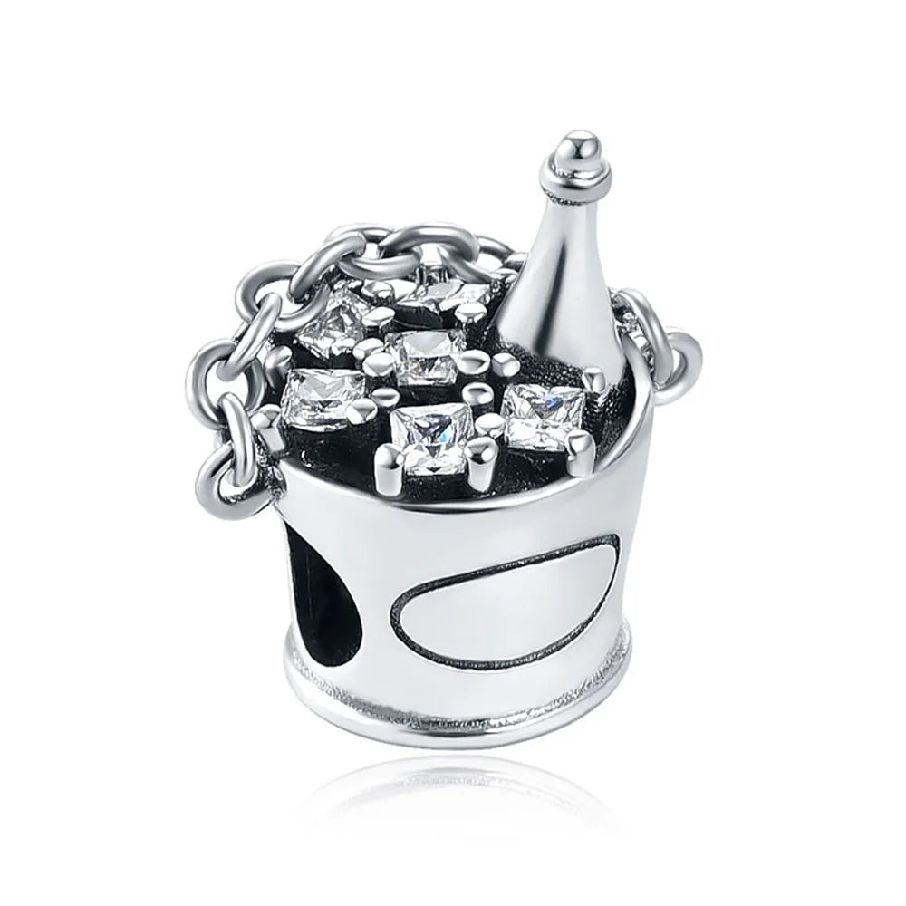 Dije de plata de ley 925 con forma de café, vino tinto, cafetera, copa de champán, compatible con pulseras colgantes originales, joyería DIY para mujer.