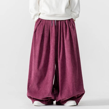 Autumn Winter Corduroy Wide Leg Pants Men Solid Color Loose Casual Pants Mens Couple Streetwear Hip Hop Trousers Plus Size 5XL - Lootquake
