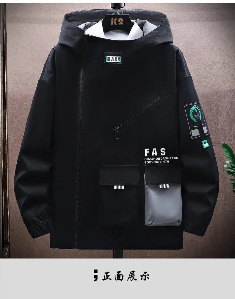 Autumn trend Hoodie Jackets Men Windbreaker Jacket Hip Hop Solid Color Outdoor Sports Hooded Coats Men Clothing - Lootquake