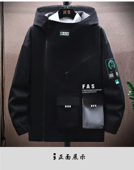 Autumn trend Hoodie Jackets Men Windbreaker Jacket Hip Hop Solid Color Outdoor Sports Hooded Coats Men Clothing - Lootquake