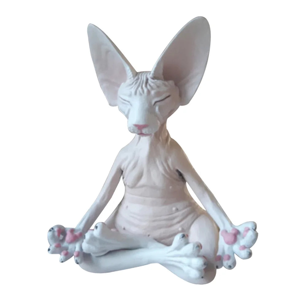 Cat Figurine Sphynx Meditation Statue Yoga Animal Cat Meditate Art Sculpture Micro Decoration Garden Home Office Ornament