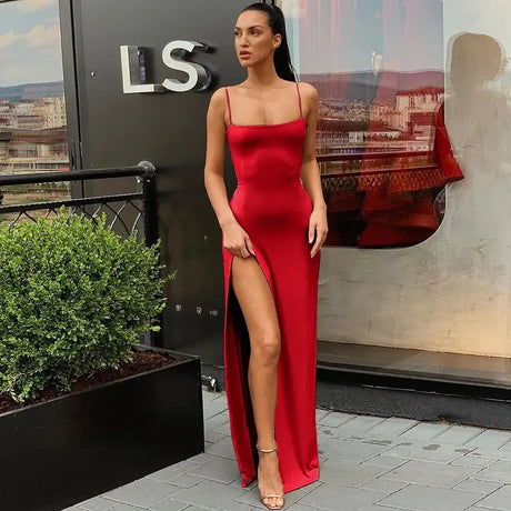 Summer Sexy Dress Women's New Slim Slim Fit Open Back Sexy Split Dress Long Dress Street Style Retro Dress Elegant Robe - Lootquake