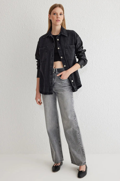 Trendyol TYZA Women's Jeans Casual Beltless Wide Leg Denim Plain Jeans Wide Leg Casual Pants Denim Pants - Lootquake