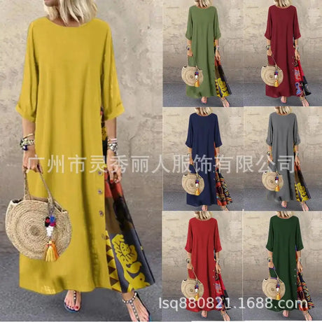 Women's Fashion Casual Loose Big Swing Half Sleeve Long Dress Floral Holiday Maxi Dress Plus Size Vestidos Longos Robe - Lootquake